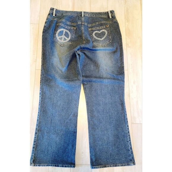 INC 16W International Concepts Demin Boot Leg Jeans Embellished Peace Love - Picture 2 of 9